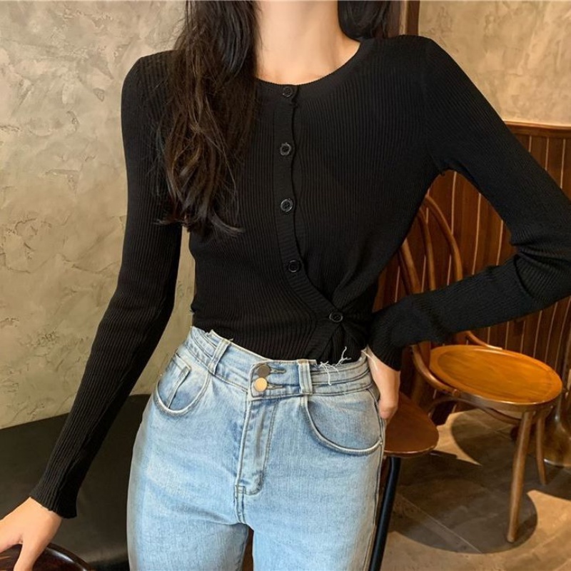 Áo Khoác Cardigan Dệt Kim Tay Dài Cài Nút Chéo Phong Cách Hàn Quốc Cổ Điển Thời Trang Mùa Thu Mới Cho Nữ