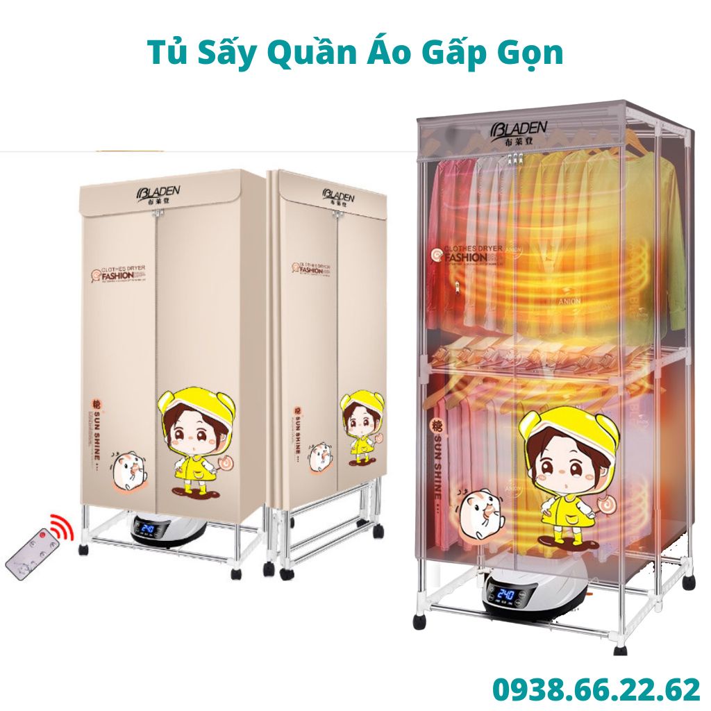 Tủ sấy quần áo có điều khiển từ xa sấy siêu nhanh, máy sấy quần áo công suất 1200W không gây tiếng ồn