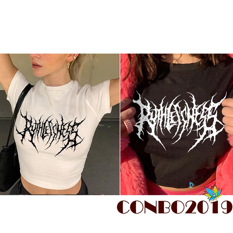 Áo Thun Crop Top Tay Ngắn Cổ Tròn In Họa Tiết Hình Học Thời Trang Mùa Hè Cho Nữ