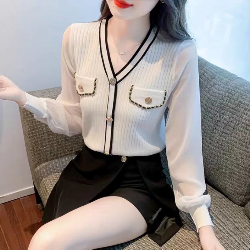 Áo Sơ Mi Chiffon Tay Dài Cổ Chữ v Thời Trang Mùa Thu Phong Cách Mới Cho Nữ