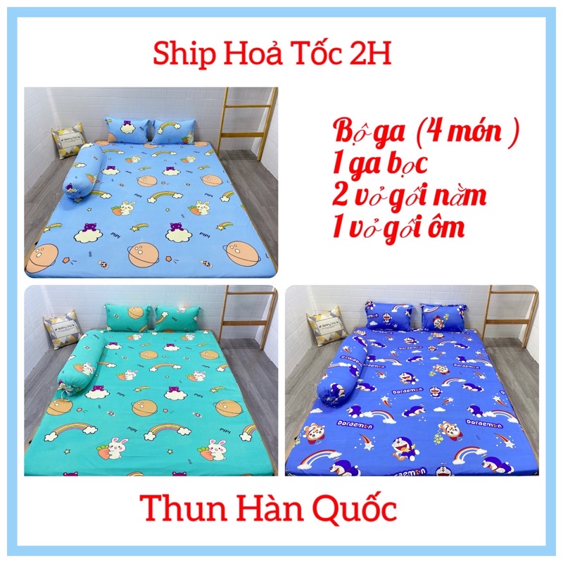 [HCM] Bộ Drap Thun Lạnh Hàn Quốc Cao Cấp ,4 món ( 1 ga bọc + 2 vỏ gối nằm + 1 vỏ gối ôm)