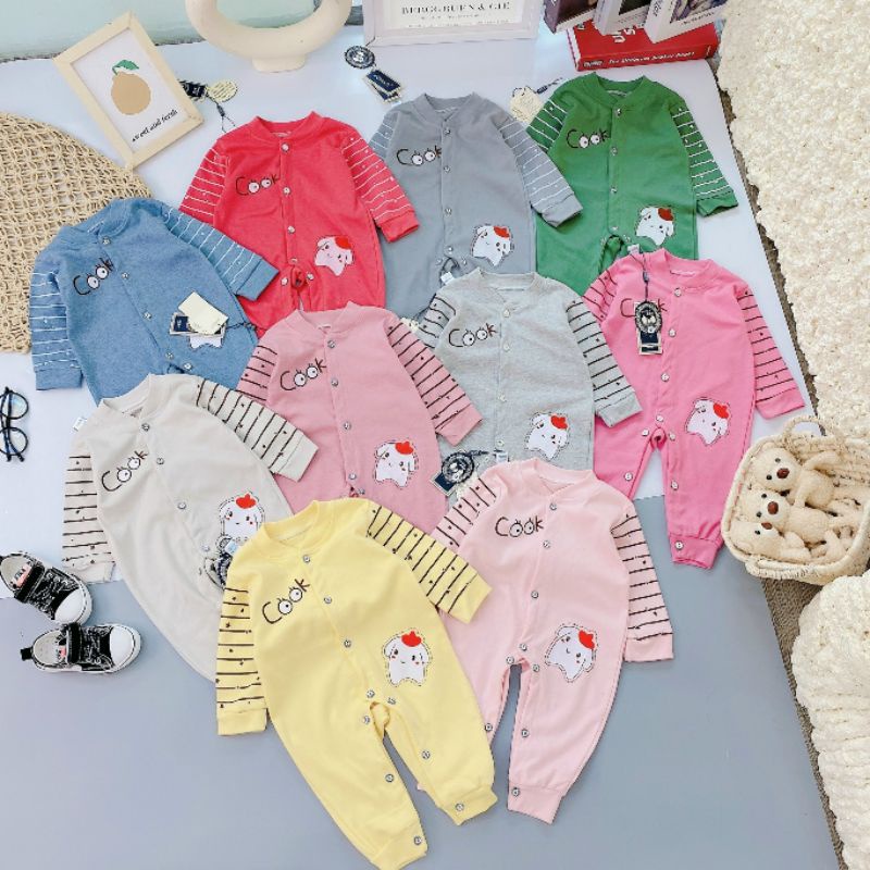 Body Dài Tay Thu Đông Vải Cotton Nỉ Cho Bé 3-9kg