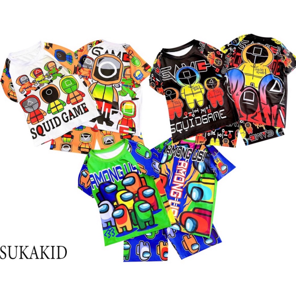 ( Km ) ( Khuyến mãi ) Combo 3 Bộ Squit Game và Among  cho bé in  3D chất liệu thoáng mát co 3 màu màu.trắng đen.xanh.bé