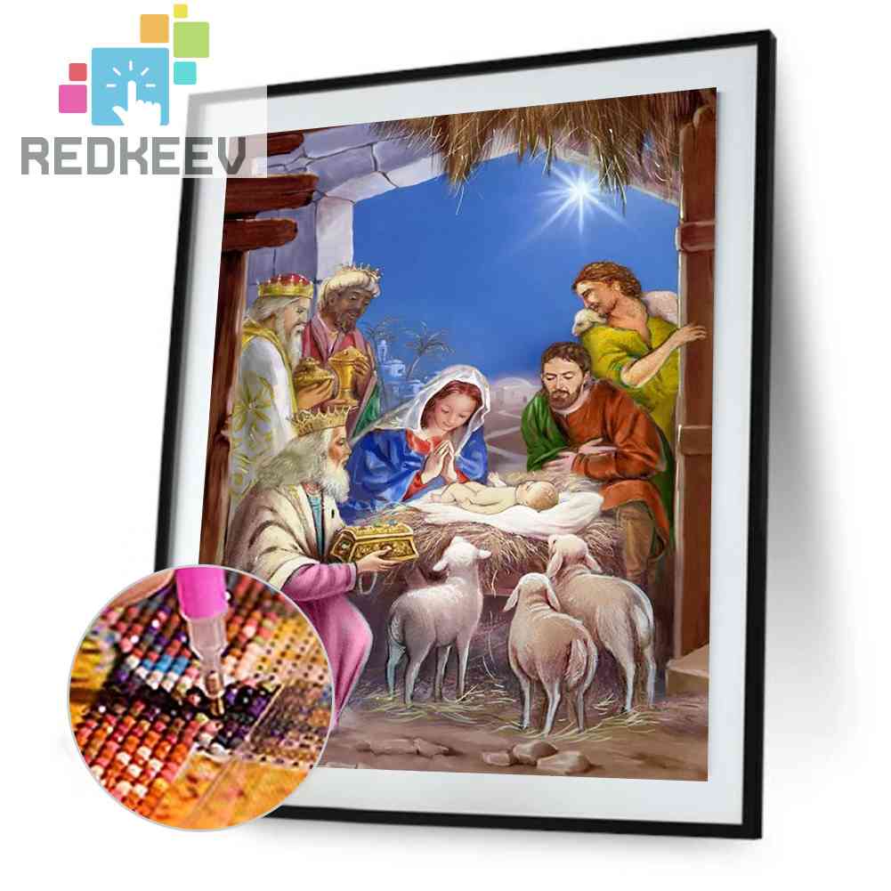 Bộ Tranh Đính Đá 5D Tự Làm Toàn Diện Họa Tiết Chúa Jesus Sinh Ra Được Trang Trí Nhà Cửa