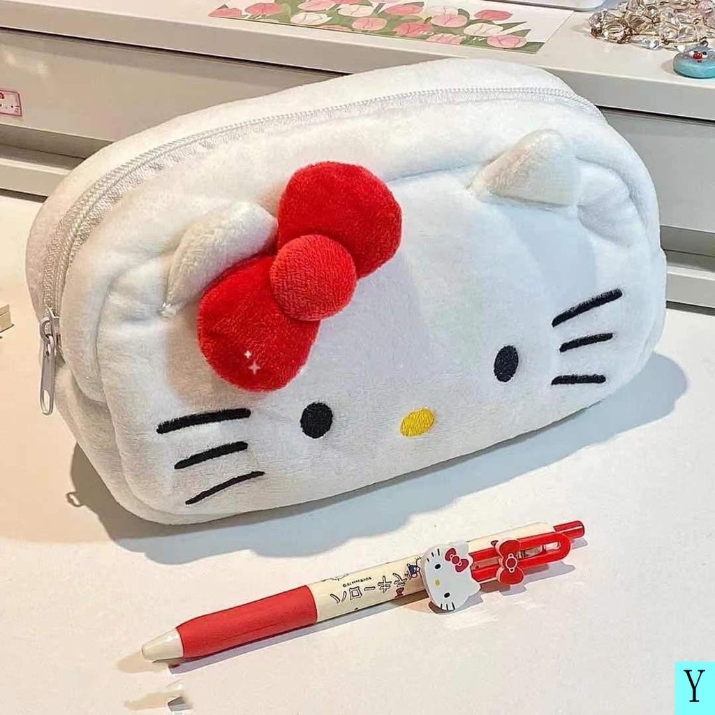 Túi Đựng Bút Chì / Mỹ Phẩm Bằng Vải Nhung Họa Tiết Hoạt Hình Hello Kitty / Cún Con Dễ Thương