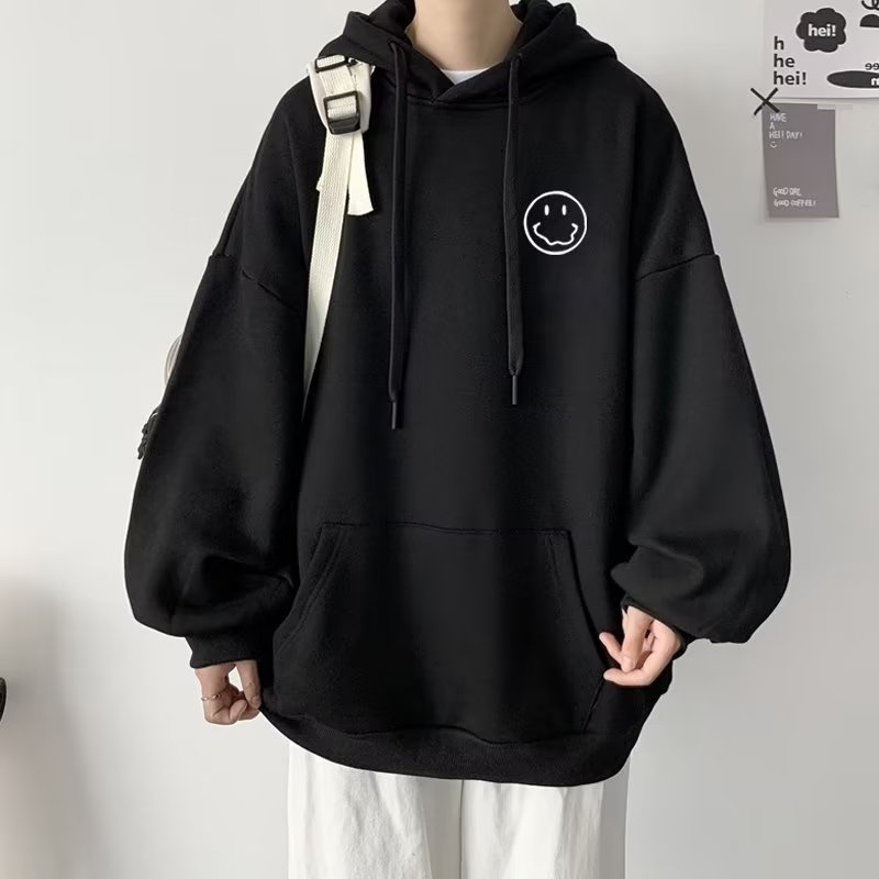 Kích Thước M-8XL. Áo hoodie Tay Dài In Hình Mặt Cười Dễ Thương Phong Cách hip hop Đường Phố Mỹ Thời Trang Thu Đông Cho Nam