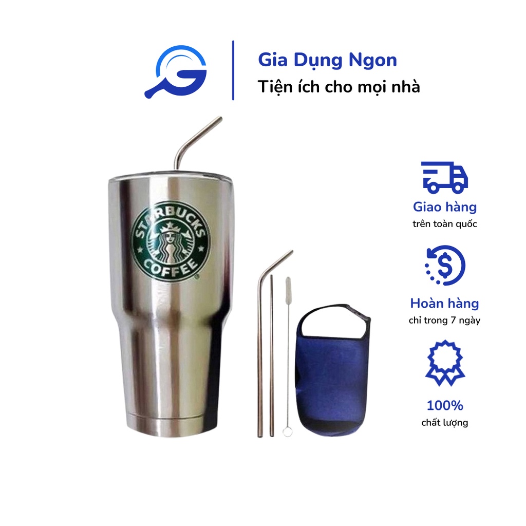 Ly Giữ Nhiệt Có LOGO STARBUCK 900ml Nắp Chống Tràn + Tặng Bộ Ống Hút, Cọ Rửa Và Túi Đựng Thời Trang