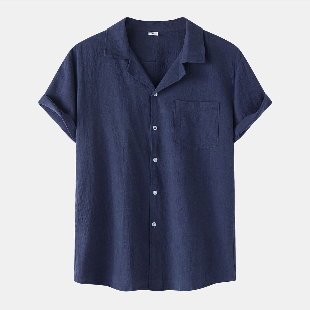 Áo Sơ Mi Polo Vải Lanh cotton Trơn Cổ Bẻ Cài Nút Có Túi Màu Trắng / Đen / Vàng / Xanh Lá Quân Đội Thời Trang Mới 2022 Cho Nam