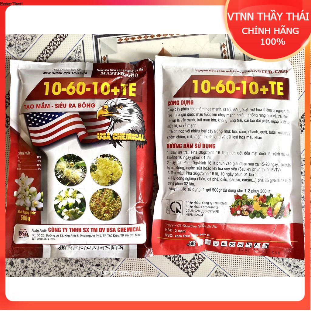 Phân Bón Siêu Lân 10-60-10+TE, gói 1kg, tạo mầm hoa, Kích ra hoa lan, kéo đọt