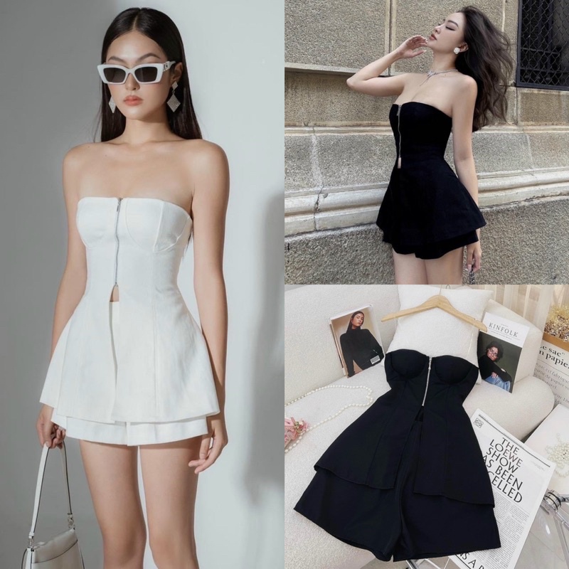 Set áo kiểu ống cúp ngực dây kéo xẻ trước + quần ngắn short thời trang thiết kế dự tiệc party sinh nhật đi chơi dạo phố