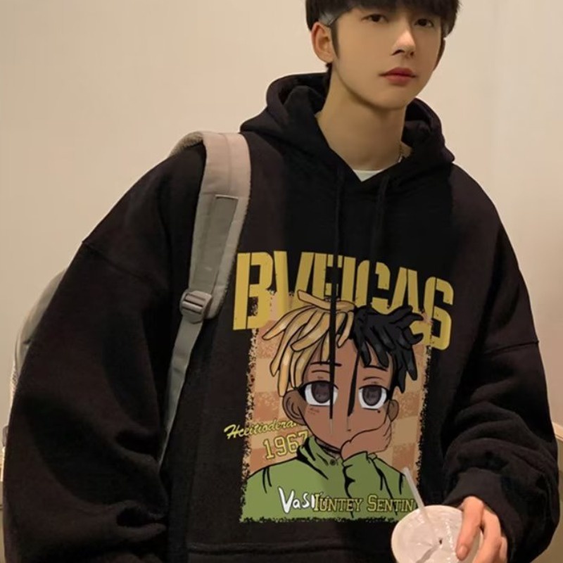 Áo Hoodie Nhung Tay Dài In Hình Phong Cách Hip Hop Thời Trang Mùa Thu Cho Nam