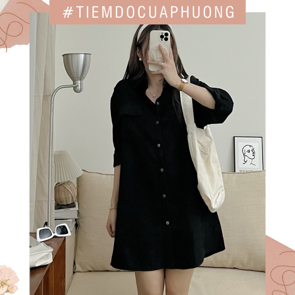 Váy đầm sơ mi dài tay chất nhung tăm dày dặn dáng rộng
