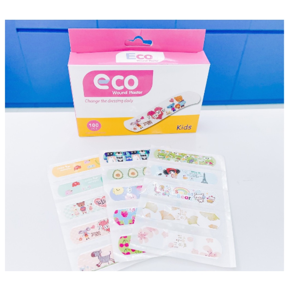 Băng dán cá nhân y tế Eco bản trong suốt, Eco Kids dành cho trẻ em hộp 100 miếng