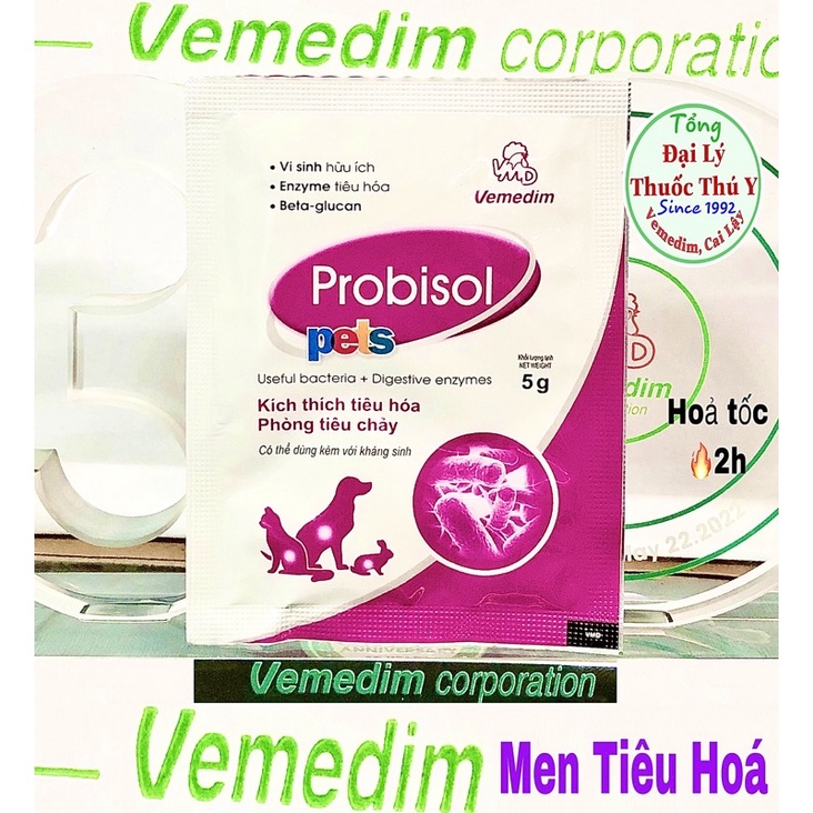 Men tiêu hoá Probisol 5g vemedim cho chó mèo trộn thức ăn, thức uống