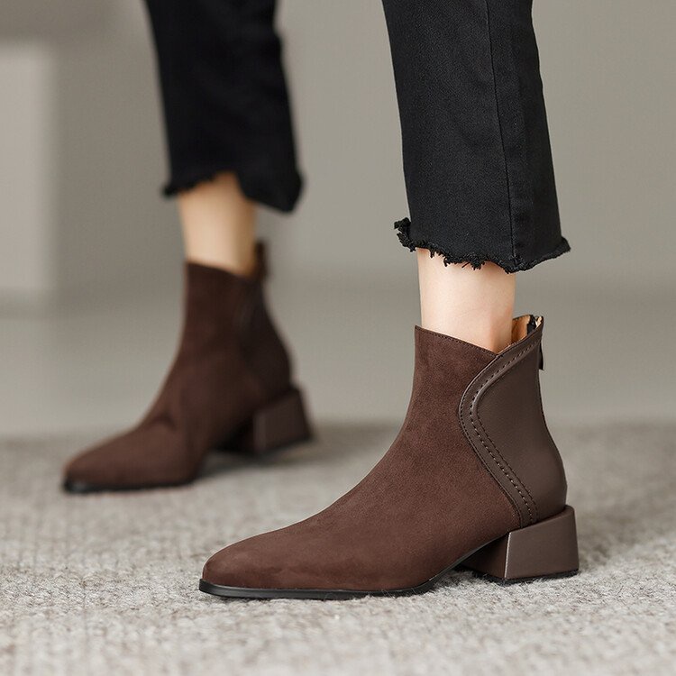 Giày Bốt Martin Mũi Nhọn Gót Dày Thấp Thời Trang Trẻ Trung