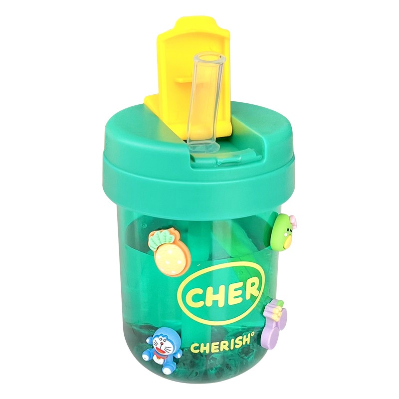 Bình Nước Nhựa 330ml Mini Có Ống Hút Họa Tiết Dễ Thương Cho Học Sinh