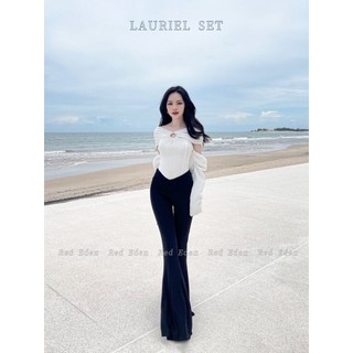 Áo bodysuit và quần ống loe đen - red eden