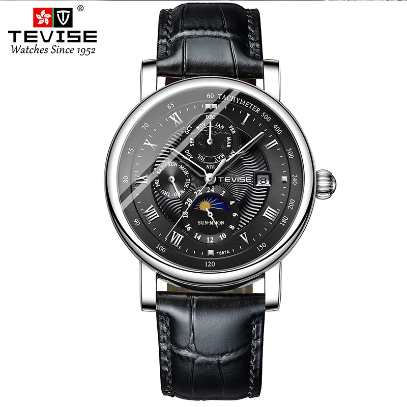 Đồng hồ nam Tevise cơ automatic chạy full kim chạy chống nước dây da cao cấp sang trọng