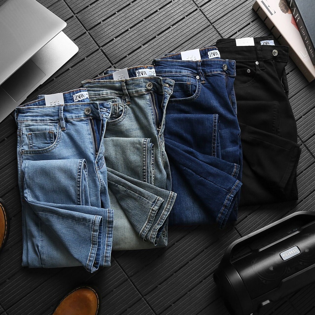 Quần jean ống ôm xanh rêu wax hàng cao cấp jean co giản