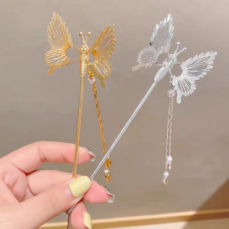 Trâm cài tóc CHLINS hình bướm bằng kim loại phối tua rua phong cách Hán phục thời trang cho nữ