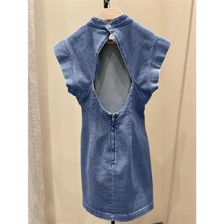 Đầm denim dáng ngắn tùy chọn kiểu dáng phong cách Hong Kong vintage thời trang mùa hè 2o22 dành cho nữ