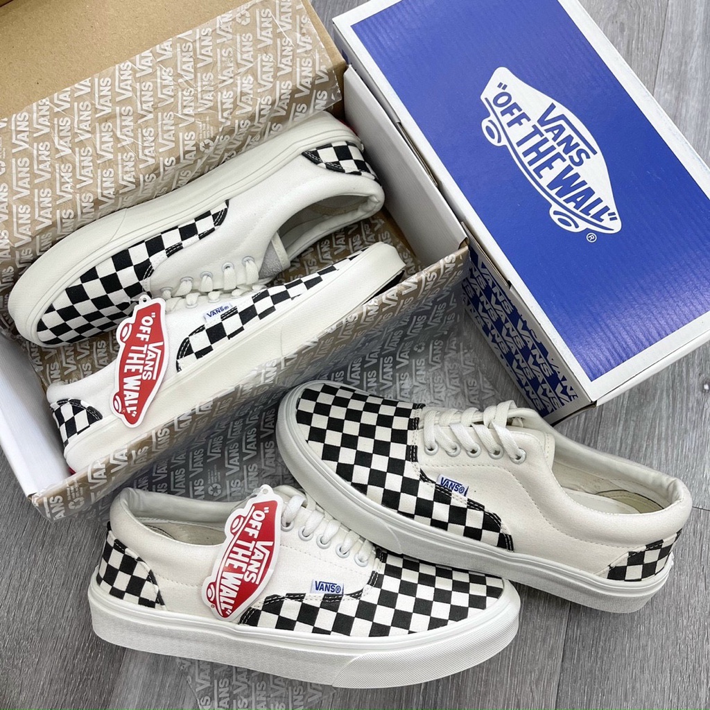 Giày Thể Thao Vans hot trend 2022,Giày sneaker cao cấp Vans caro lười-caro dây-đen dành cho nam nữ hàng chuẩn full pk