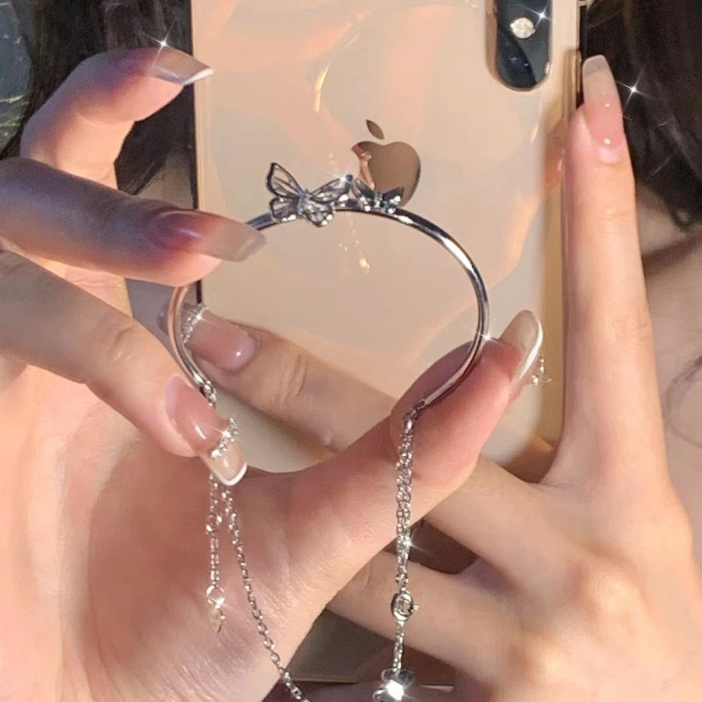 Vòng đeo tay 17KM hai lớp mạ bạc trang trí trái tim và bươm bướm thời trang đơn giản dành cho nữ