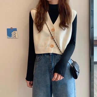 Áo len Gile nữ cài cúc phong cách Nhật Bản