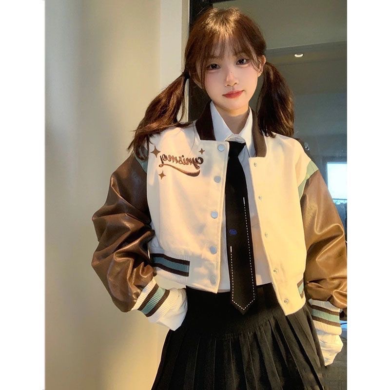 FREESHIP ÁO BOMBER CROTOP TAY DA NÂU 2 LỚP ULLAZANG