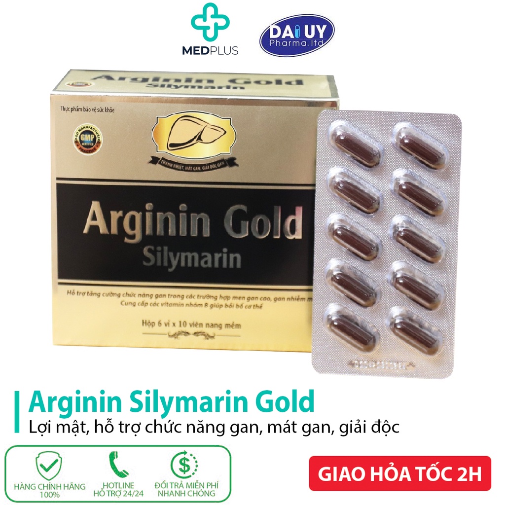 Arginin Gold Silymarin bổ gan (Hộp 60 viên nang mềm), lợi mật, tăng cường chức năng gan, giải độc cơ thể