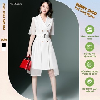 VBEO330 - Váy cổ vest phối voan cho người béo mập, mũm mĩm bigsize che bụng mỡ cho người từ 40kg - 130kg
