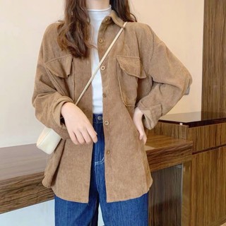 Áo sơ mi nhung gân ulzzang fom rộng qc