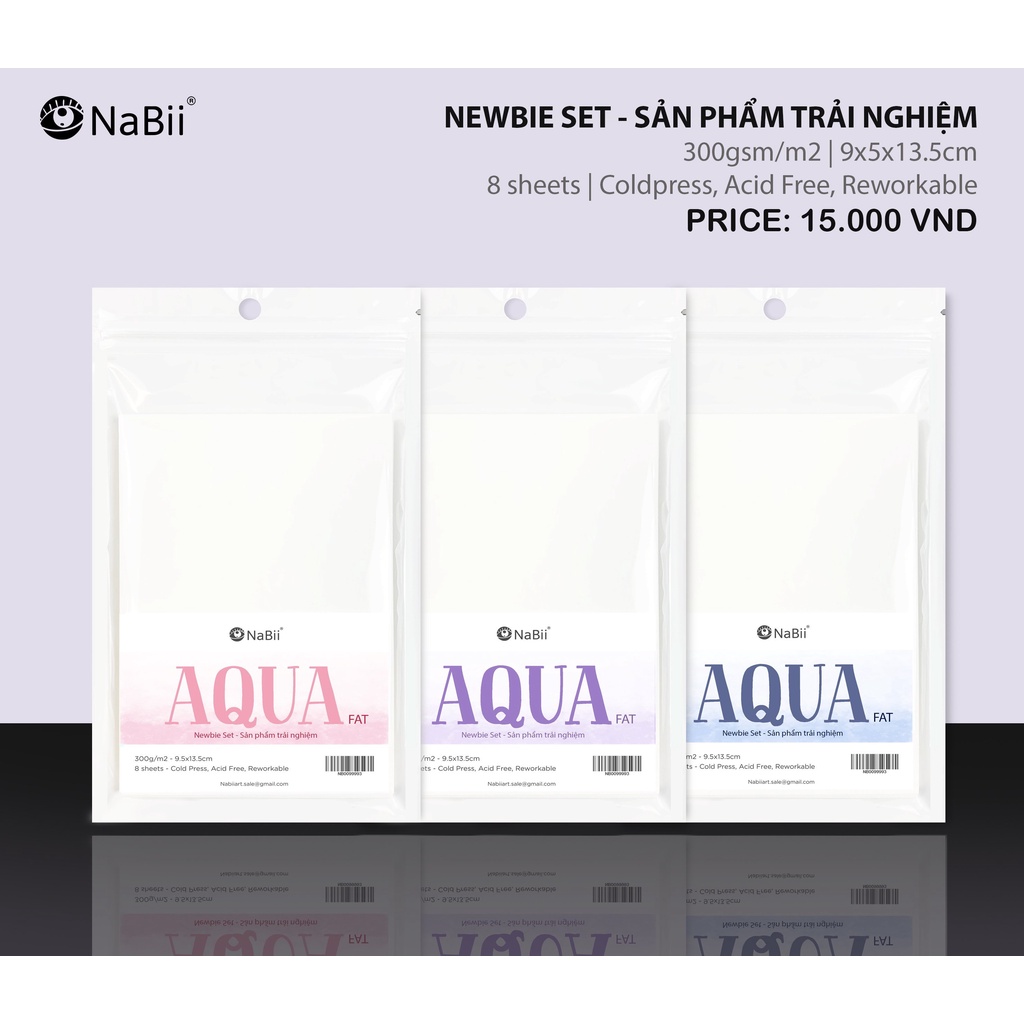 Giấy vẽ màu nước Nabii Aqua Newbie Set 300gsm, cold pressed, A6, 8 tờ