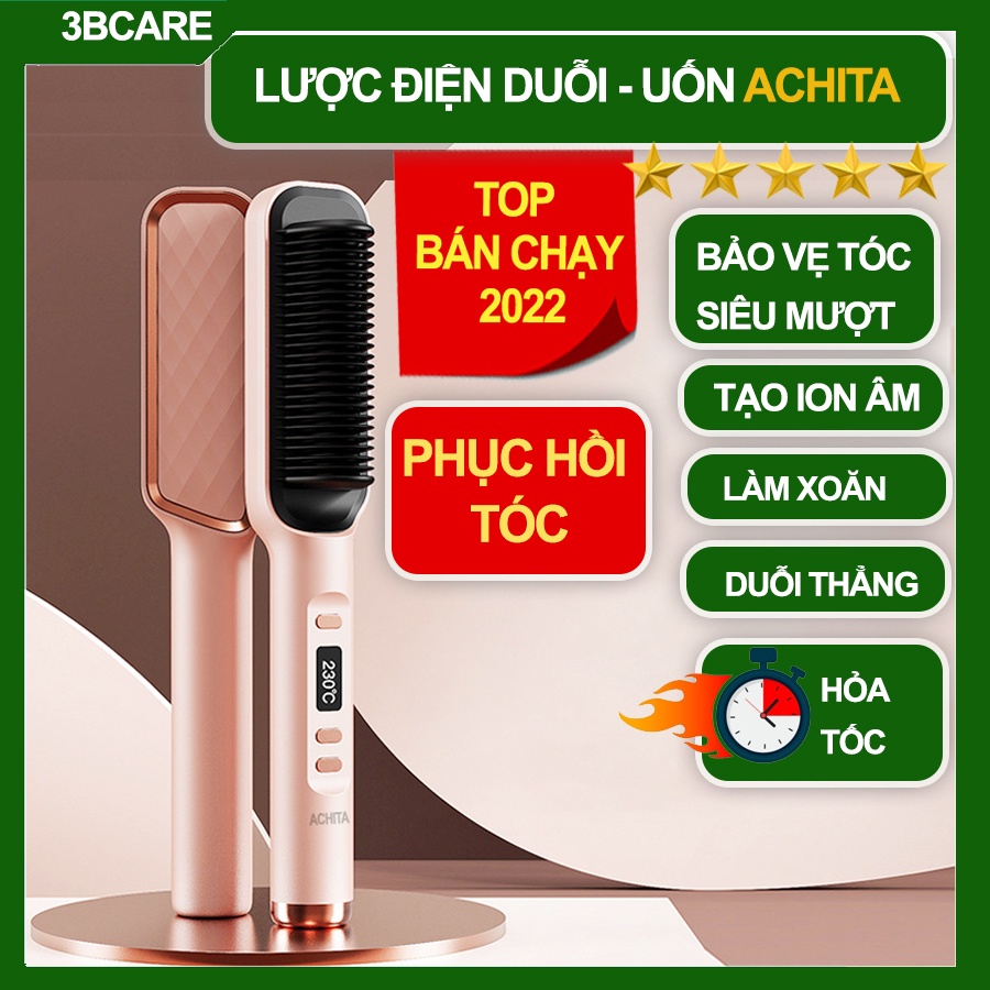 Lược điện chải tóc ACHITA L21 tỏa ion âm siêu dày uốn duỗi ép không lo hư tổn -Shop 3B Care