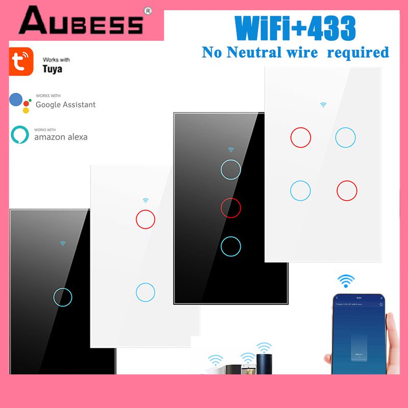 Công Tắc Wifi Thông Minh Aubess 1 / 2 / 3 / 4 Chuẩn US Brazil 120 Loại Tùy Chọn Kèm Alexa Và Google Home