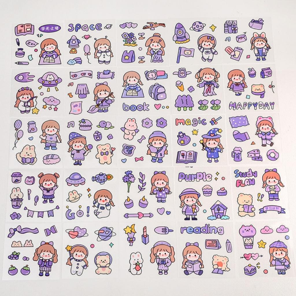 Hình Dán Sticker Cute EDUSKY Set 25 Nhãn Dán Trong Suốt Không Thấm Nước Cho Học Sinh Sinh Viên Trang Trí