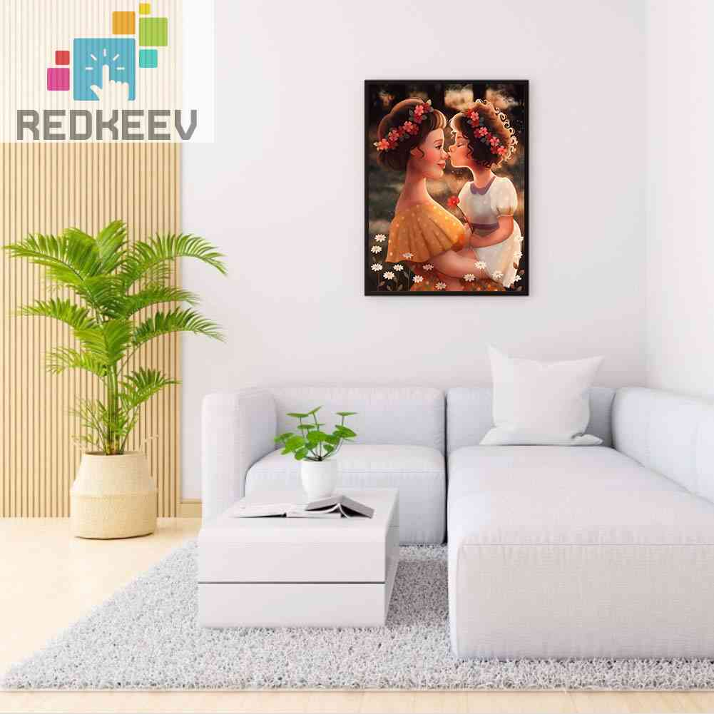 Bộ Tranh Đính Đá Tự Làm Toàn Diện 5D DIY Hình Mẹ Và Con Gái Cho Trang Trí Nhà