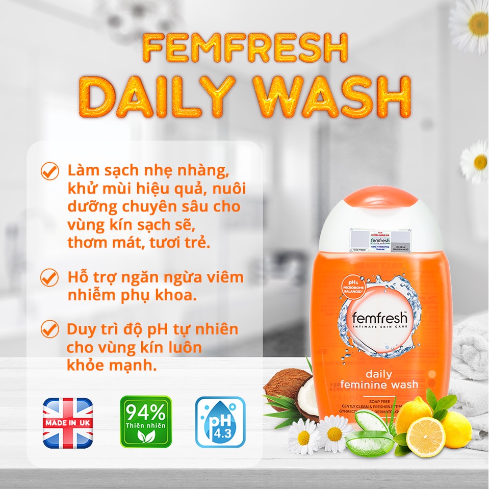 [COMBO] 2 Dung Dịch Vệ Sinh Phụ Nữ Chăm Sóc Vùng Kín Femfresh Soothing Wash 250ml & Femfresh Daily Intimate Wash 150ml