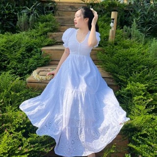 Váy maxi công chúa Mian đũi ren hoa cao cấp siêu xinh