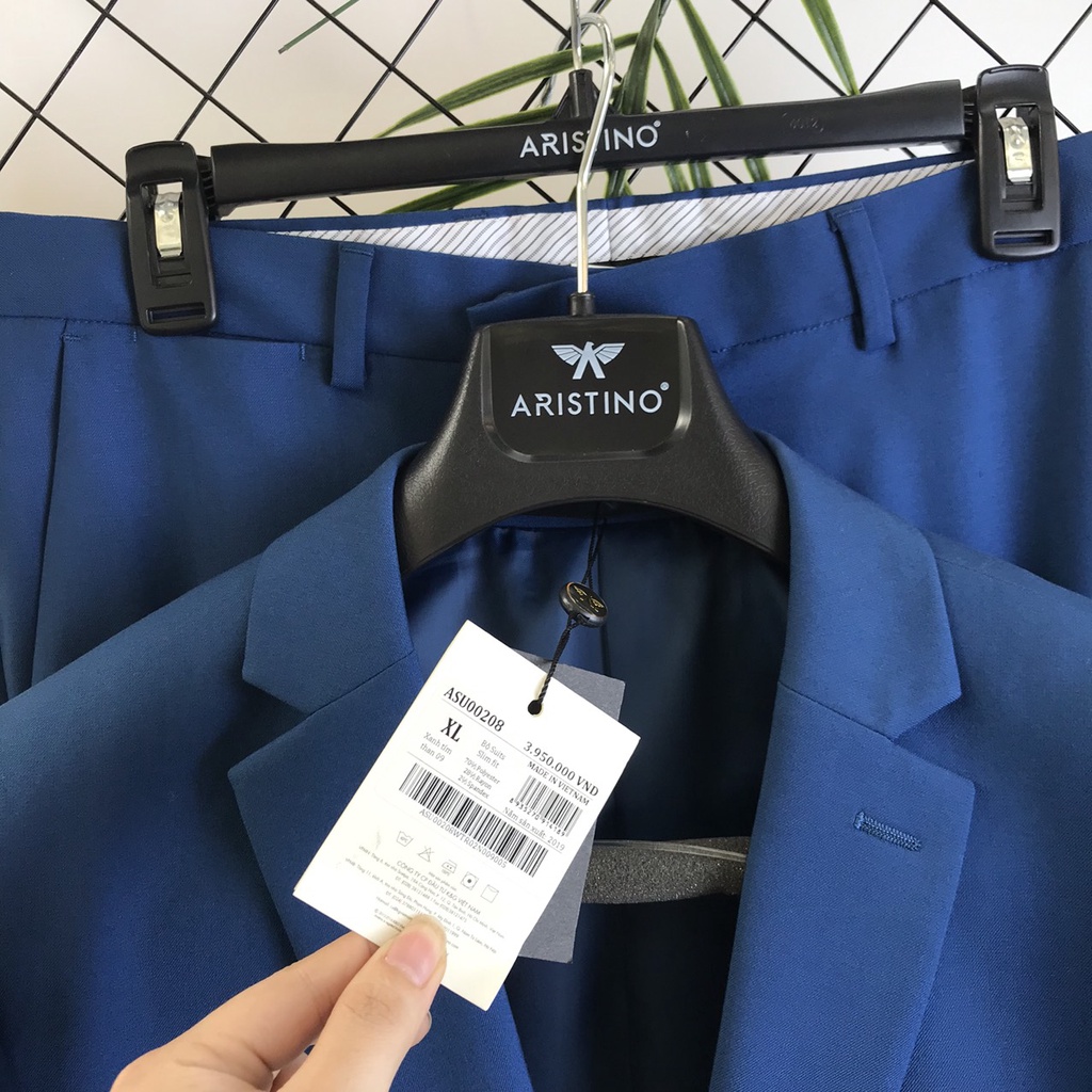 Bộ suit nam ARISTINO cao cấp 2 đường xẻ tà lịch lãm from ôm  ASU00208