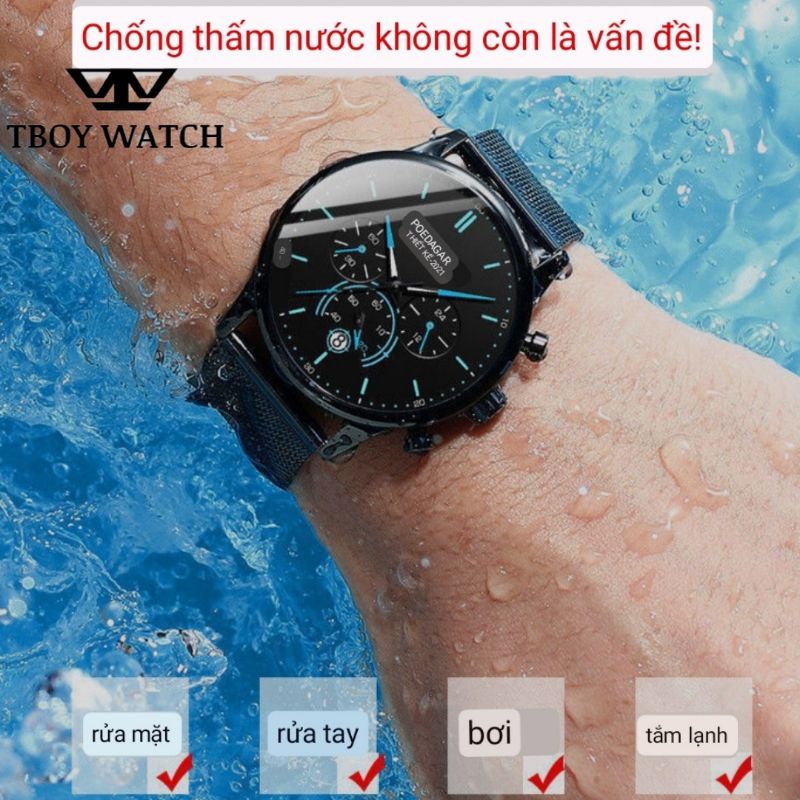 Đồng hồ nam chính hãng POEDAGAR TW632 dây thép lưới cao titan cao cấp kim loại chống ăn mòn