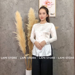 Bộ đồ bà bà áo + quần đen lụa gấm cao cấp đồ lam đi chùa V29