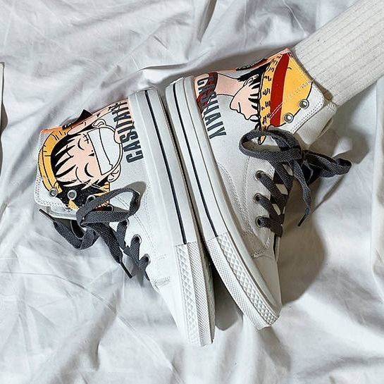 Giày Vải Canvas Cổ Cao In Hình Luffy Trong Phim One Piece Thời Trang Cá Tính Cho Nữ