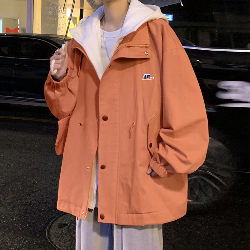 Hàng Có Sẵn Áo Khoác Giả Hai Lớp Có Mũ Trùm Dáng Rộng Phong Cách Hip Hop Mùa Thu Cho Nam
