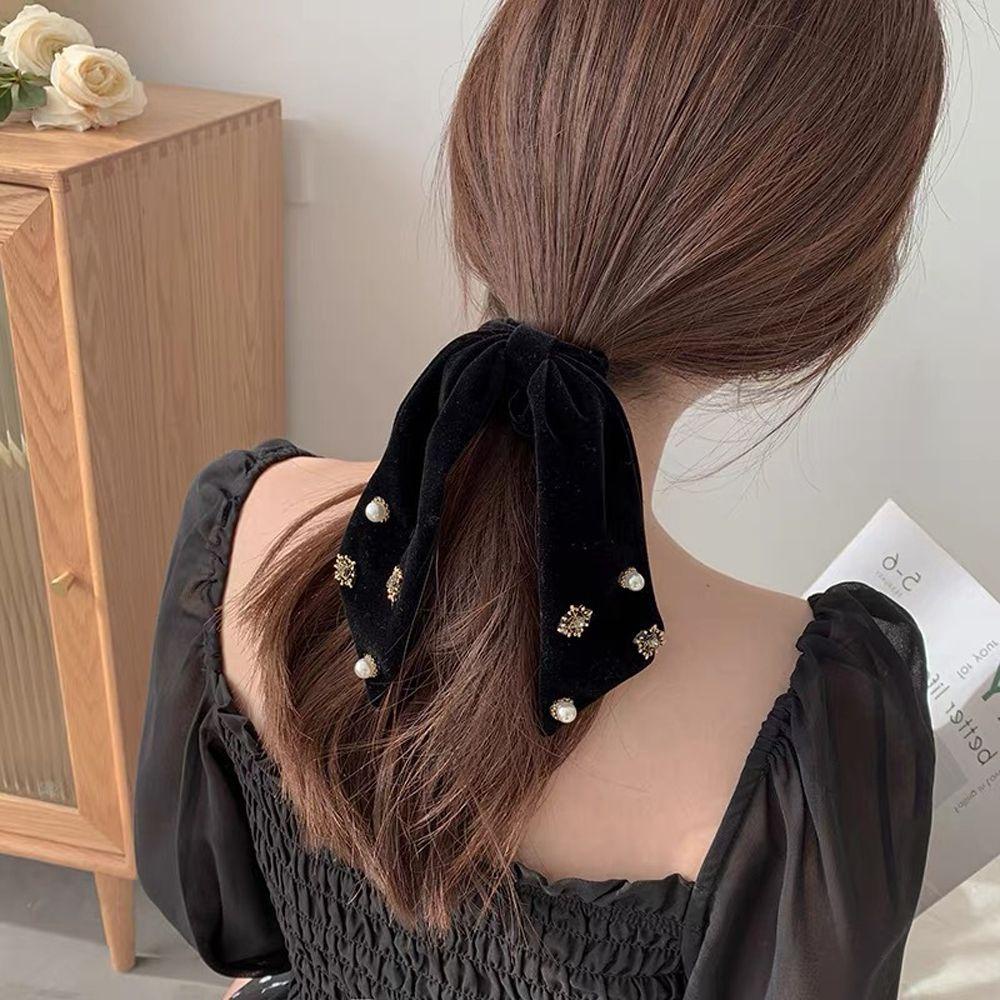 VANES1 Dây Cột Tóc Đuôi Ngựa Bằng Vải Nhung Phong Cách Vintage Thanh Lịch Cho Nữ