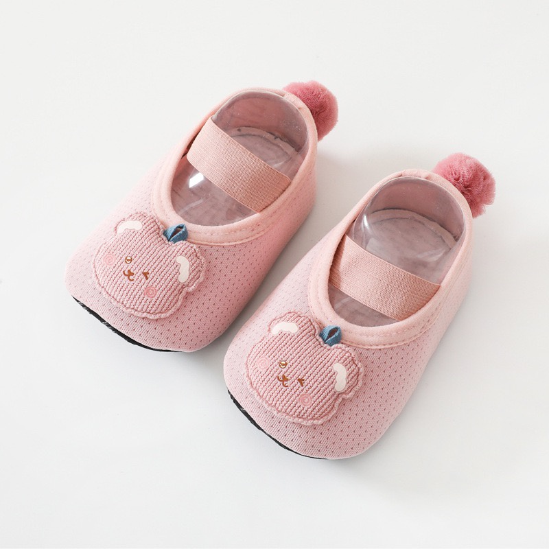 Giày Vớ cotton Đế Mềm Chống Trượt Hình Gấu Hoạt Hình Dành Cho Trẻ Em Tập Đi