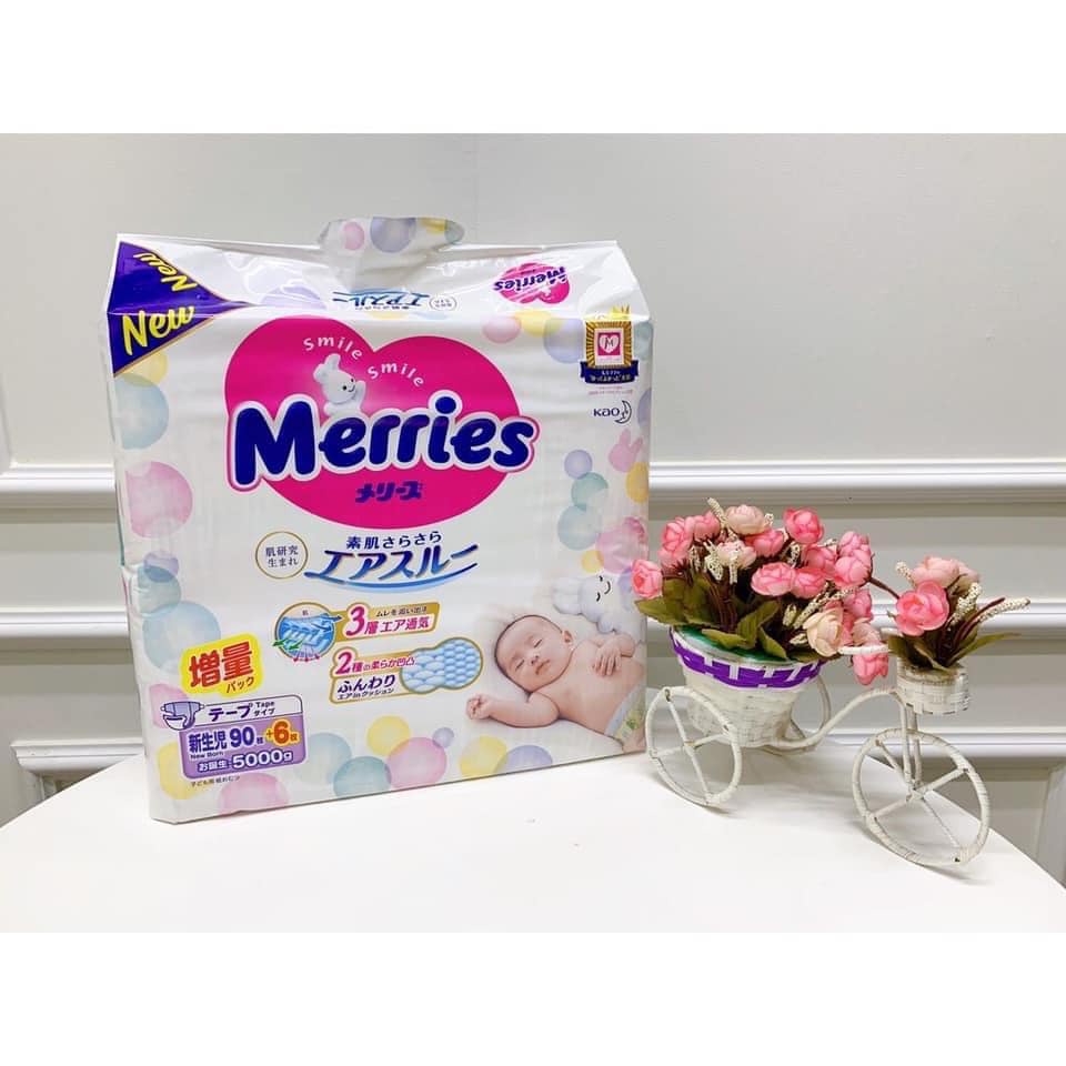 Bỉm tã dán và tã quần merries nội địa Nhật Bản các size NB90+6/S82+6/M64+4/M58+6/L44+6/XL38+6/XXL26+2