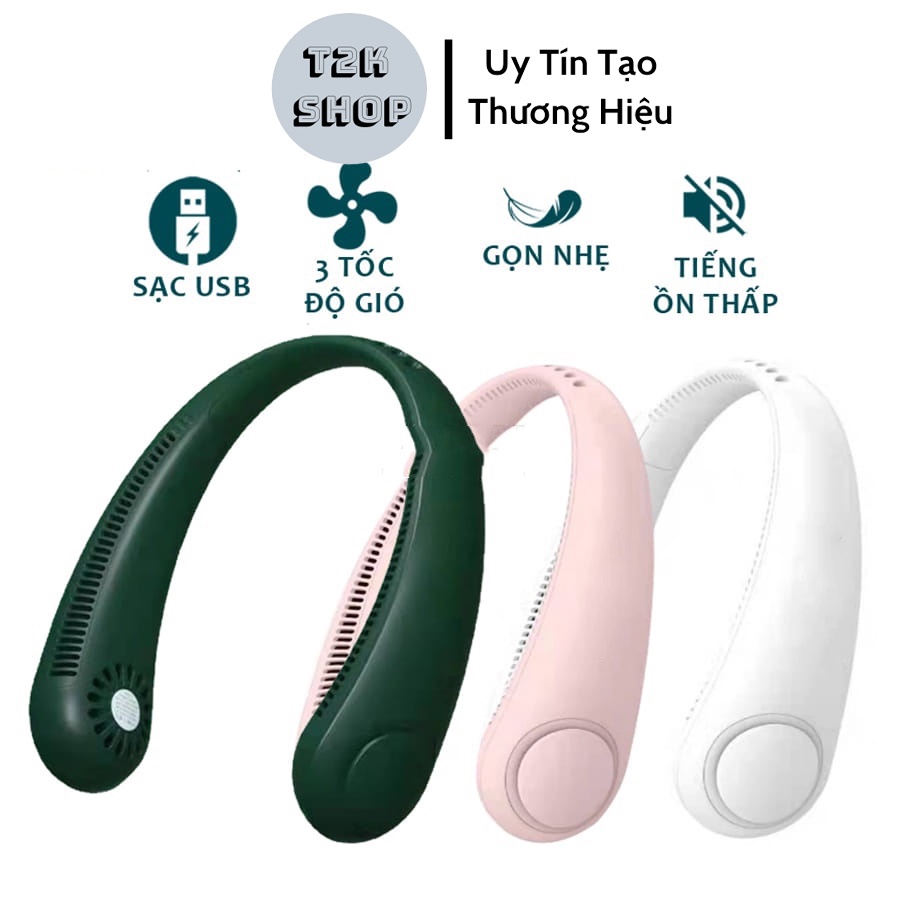 Quạt Mini Tản Nhiệt Tích điện Usb Sạc Quạt đeo Cổ Treo Không Lá 360 độ 3 Tốc Có Thể điều Chỉnh Gập Lại Im Lặng