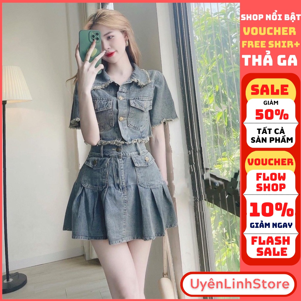 Set bộ Bò Denim - Set áo bò jean cộc tay mix kèm với chân váy hàng QC cao cấp, chất dày dặn, mềm mịn, mặc lên tôn dáng