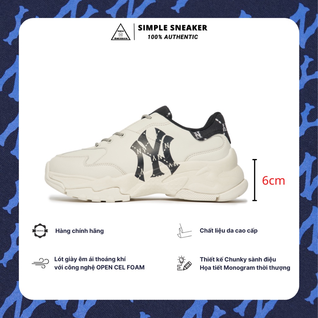 Giày MLB NY Chính Hãng 🔴SIMPLE SNEAKER🔴 MLB Big Ball Chunky Diamond Monogram New York Yankees Black